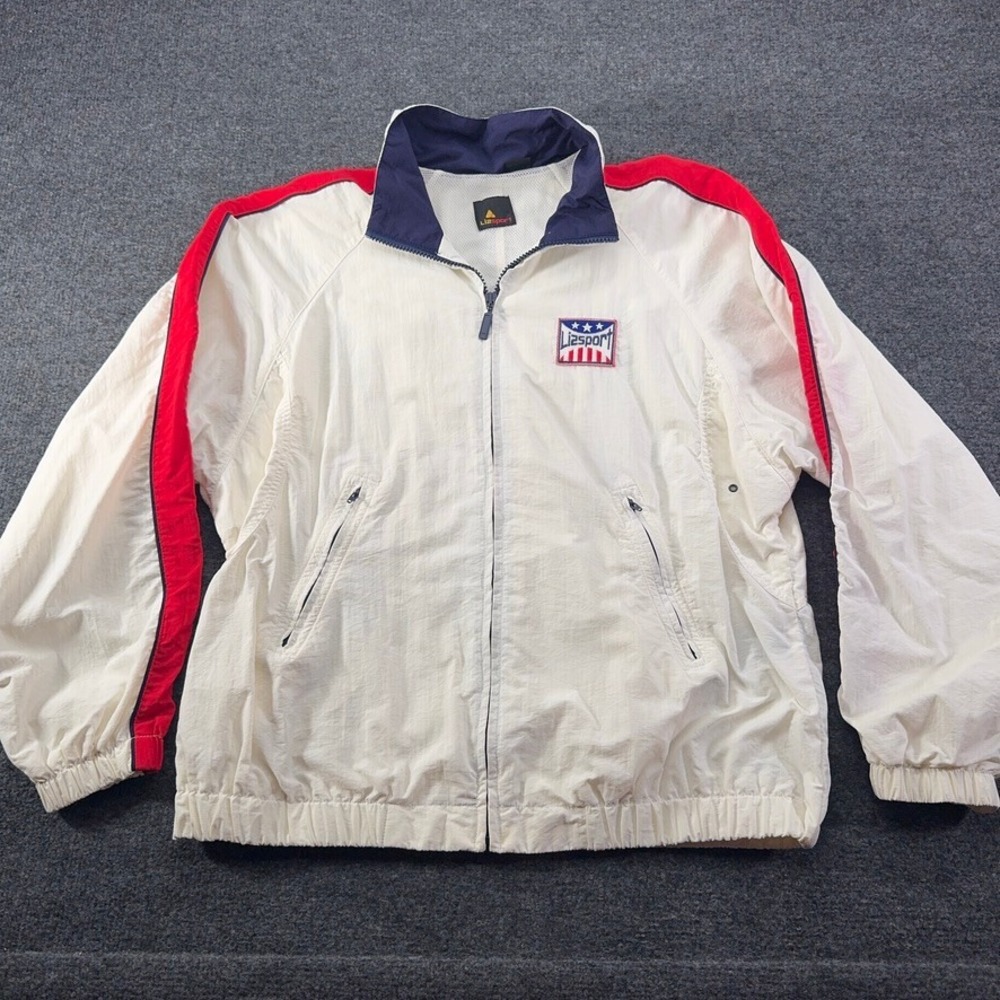 Lizsport Vintage Windbreaker Jacket White Red Blue Colorblock Full Zip Small